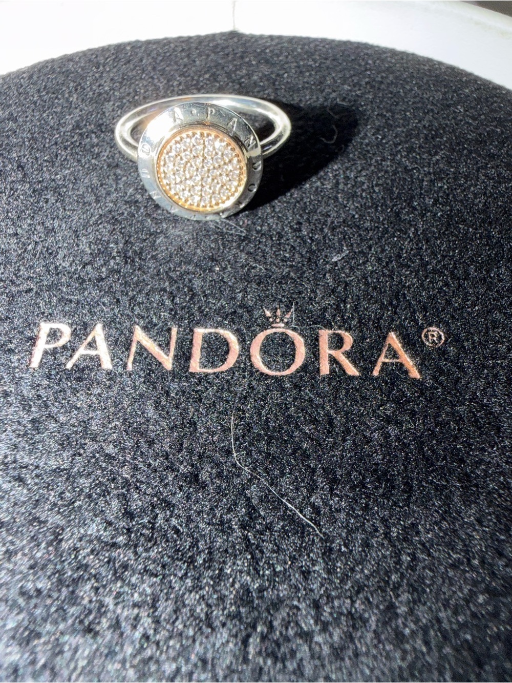 Pandora Two-Tone Pave Disc Ring — Silver and Gold